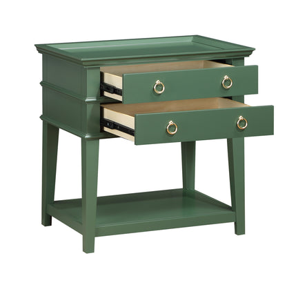 Carmona Vintage Green 2-Drawer Tray Top Nightstand