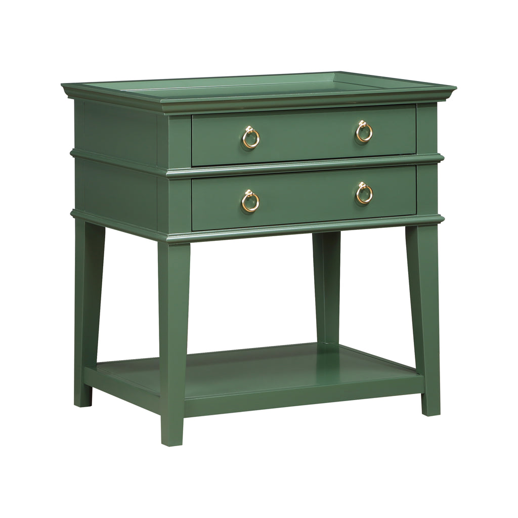 Carmona Vintage Green 2-Drawer Tray Top Nightstand