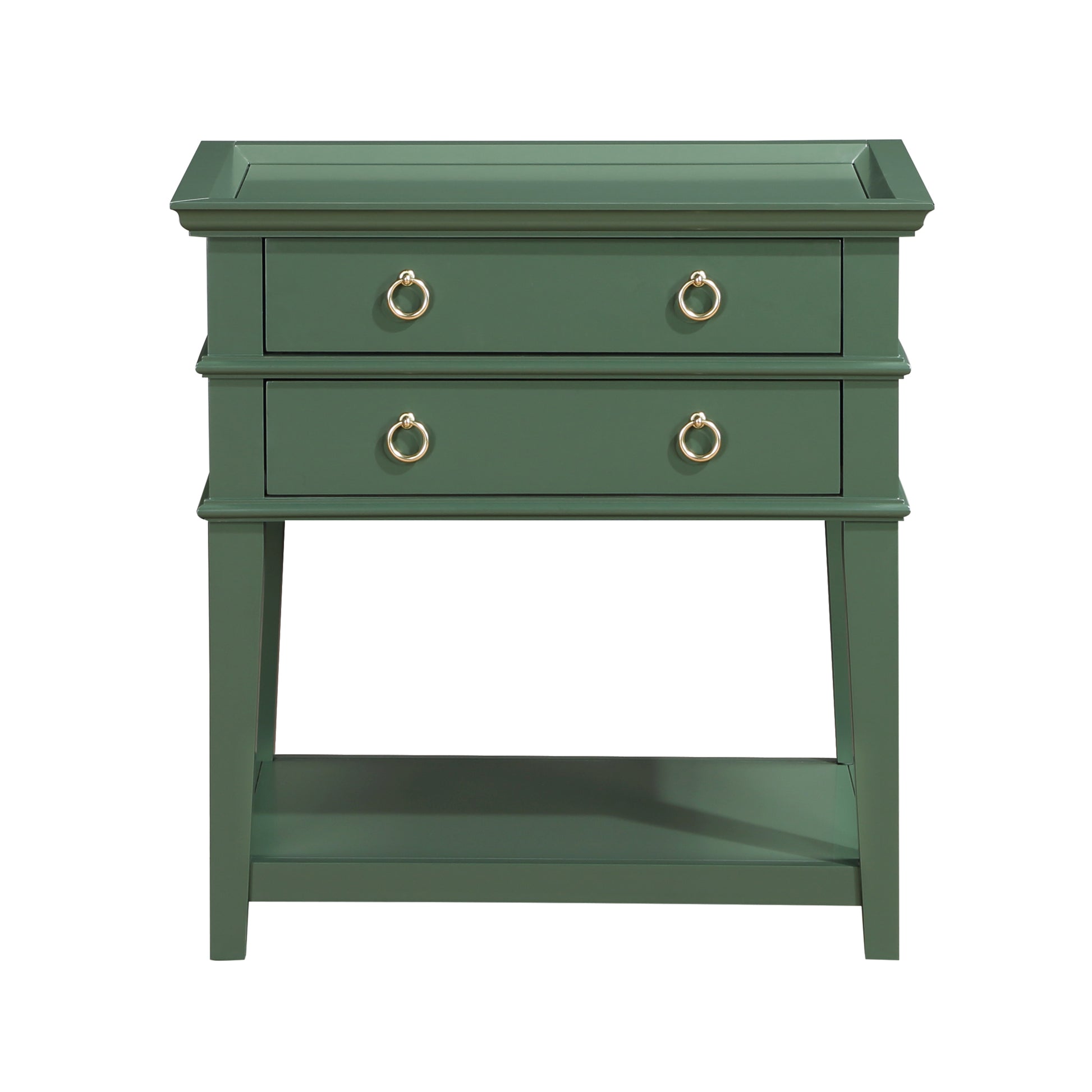 Carmona Vintage Green 2-Drawer Tray Top Nightstand