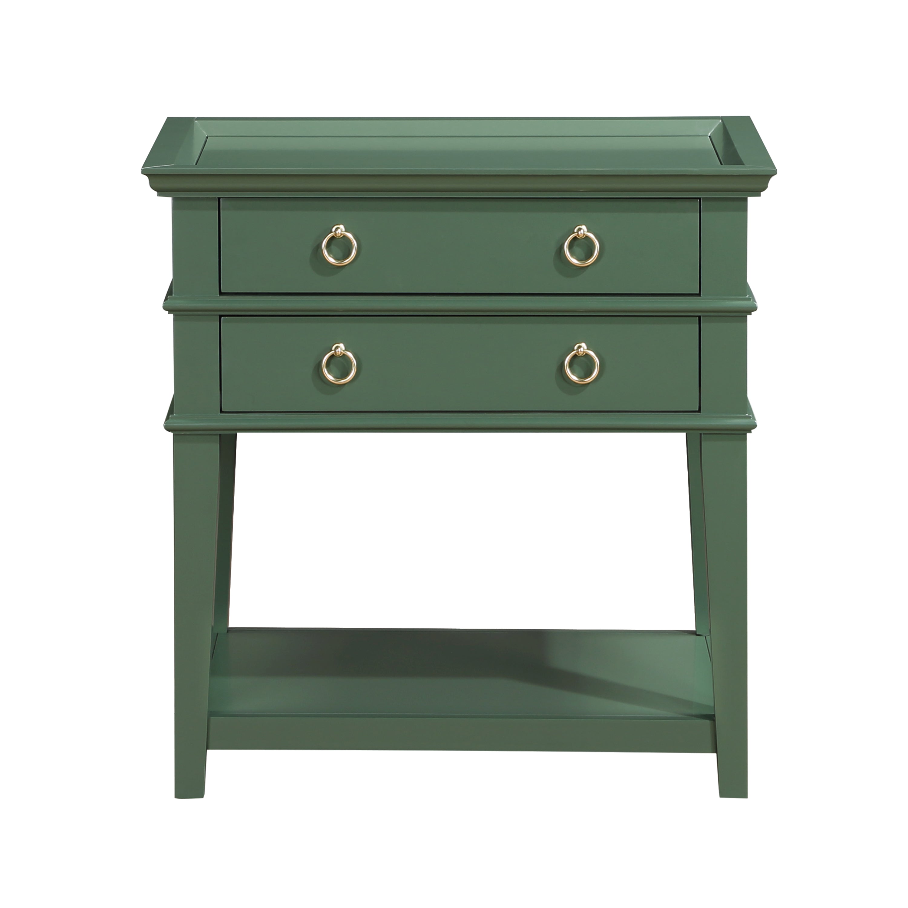 Carmona Vintage Green 2-Drawer Tray Top Nightstand