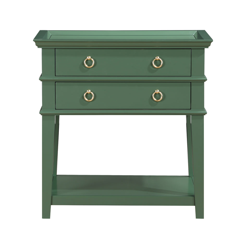 Carmona Vintage Green 2-Drawer Tray Top Nightstand