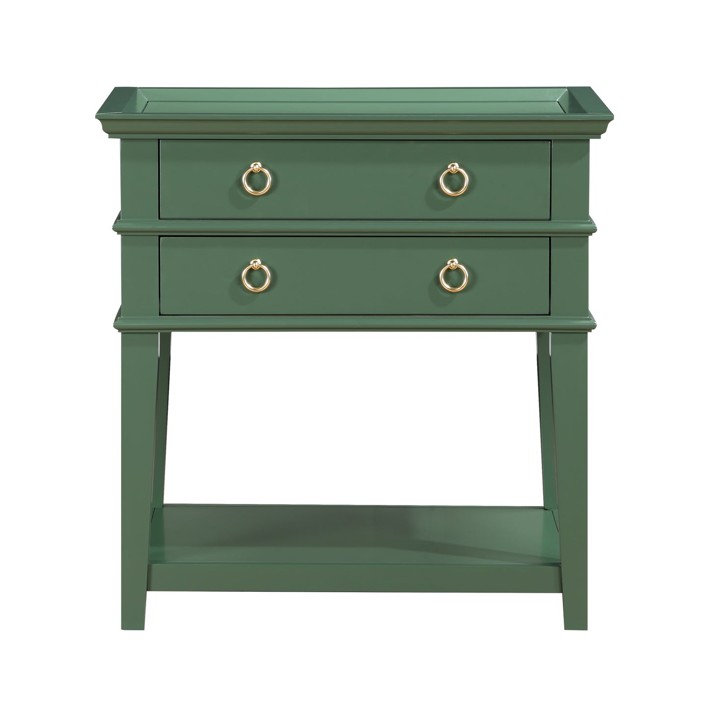 Carmona Vintage Green 2-Drawer Tray Top Nightstand