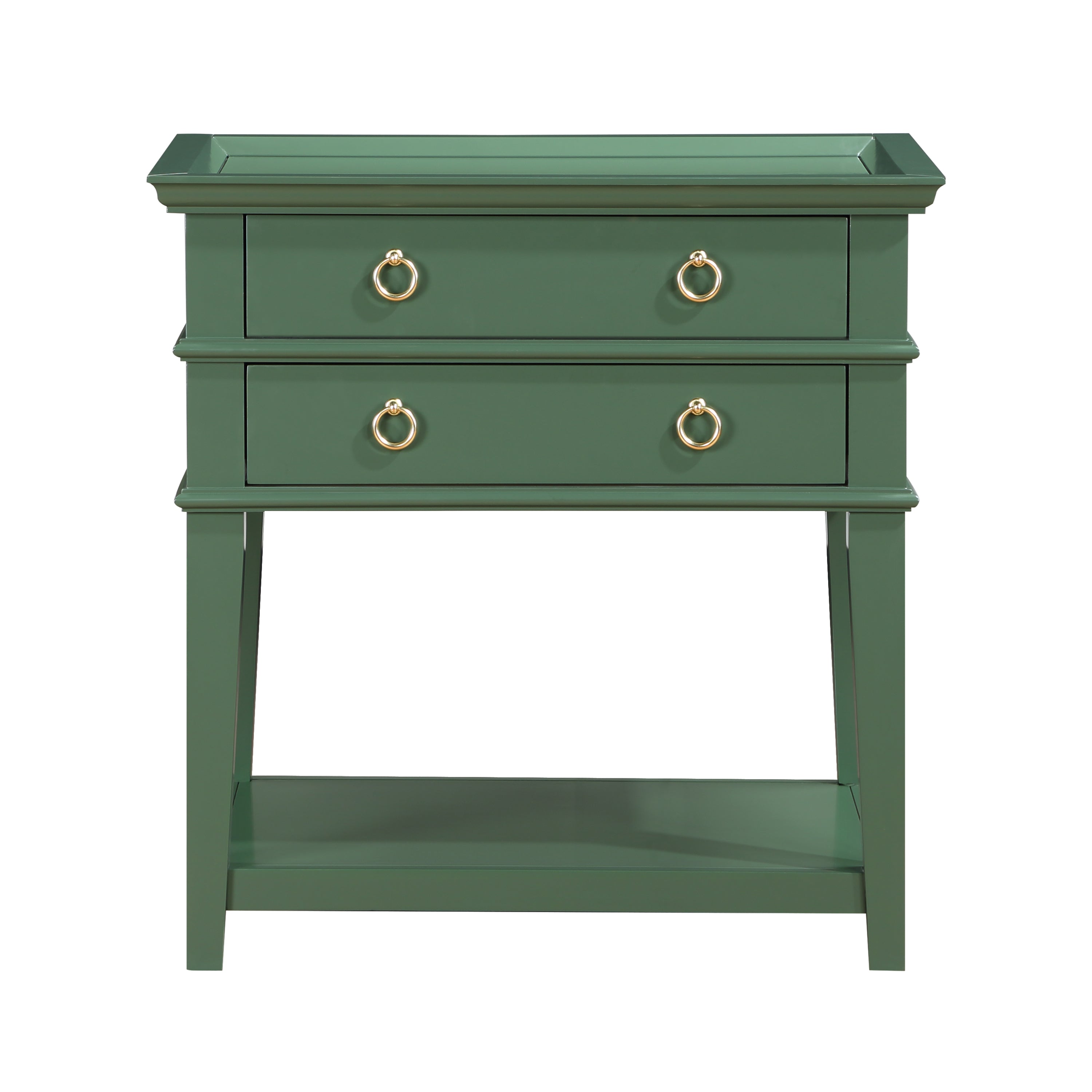 Carmona Vintage Green 2-Drawer Tray Top Nightstand