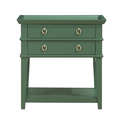 Carmona Vintage Green 2-Drawer Tray Top Nightstand