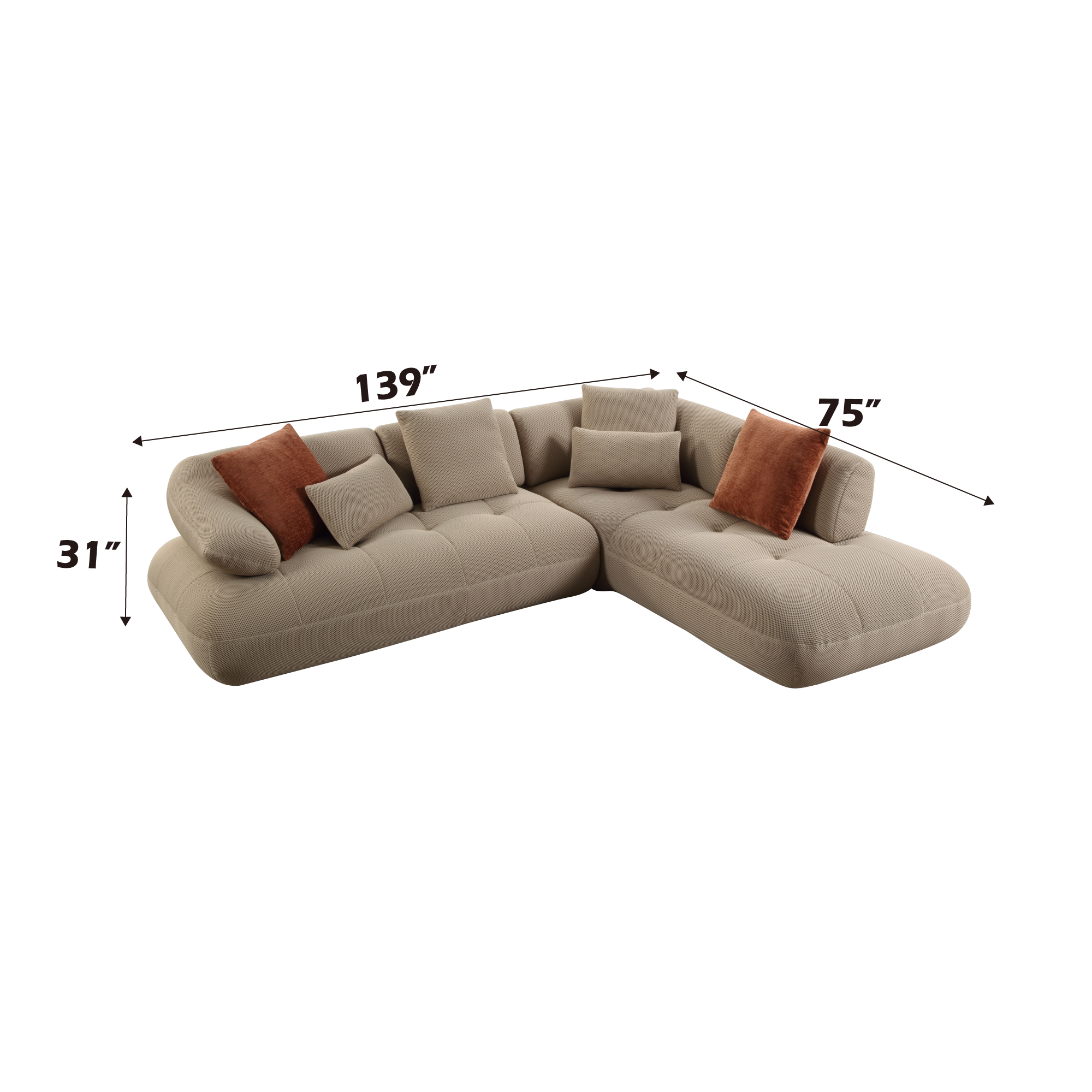 Carrick BEIGE SANDWICH MESH FABRIC Sectional Sofa with an Ottoman