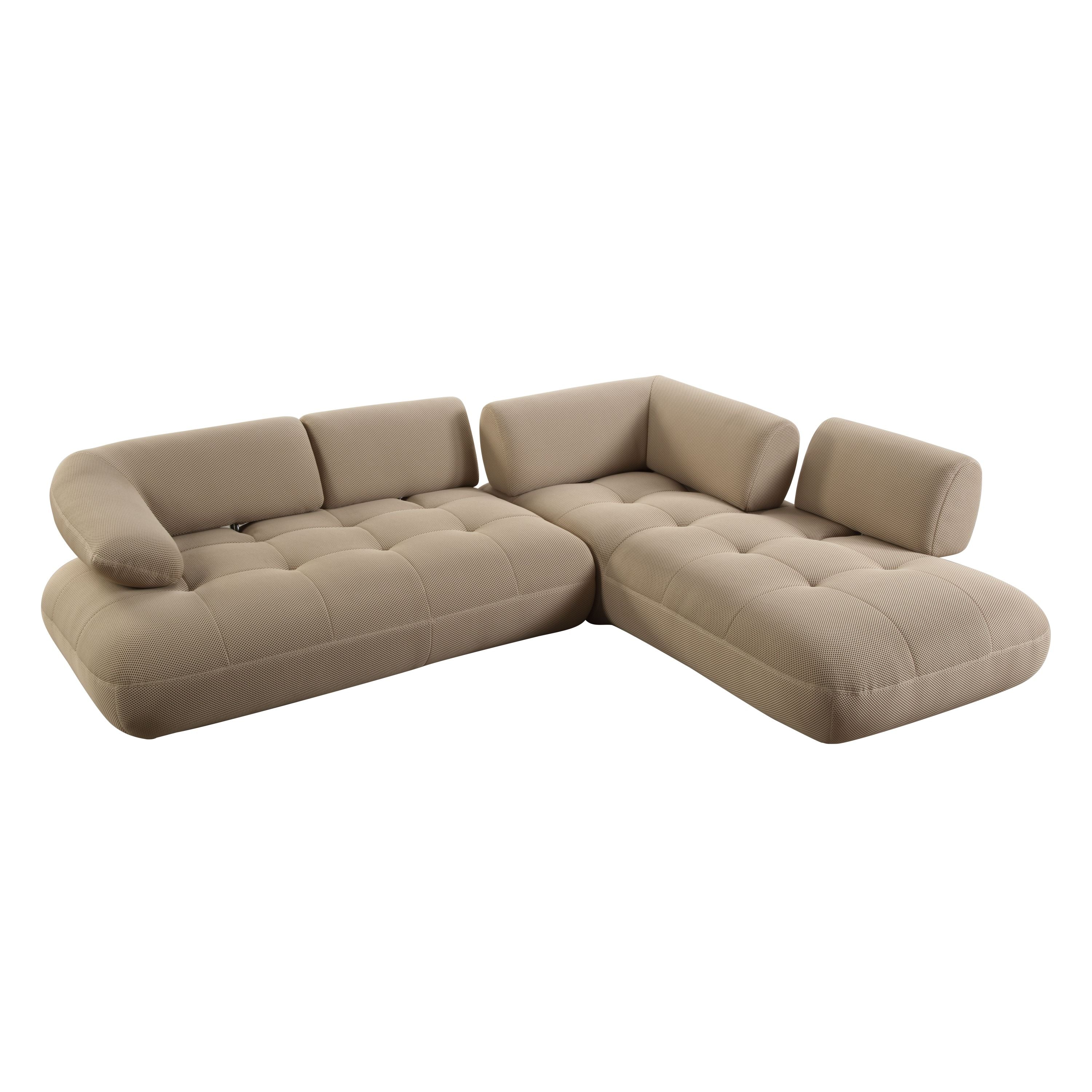 Carrick BEIGE SANDWICH MESH FABRIC Sectional Sofa with an Ottoman