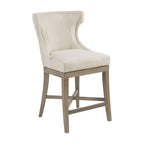 Carson Counter Stool with Swivel Seat in Cream Polyester with Reclaimed Gray Wood Bar Stools