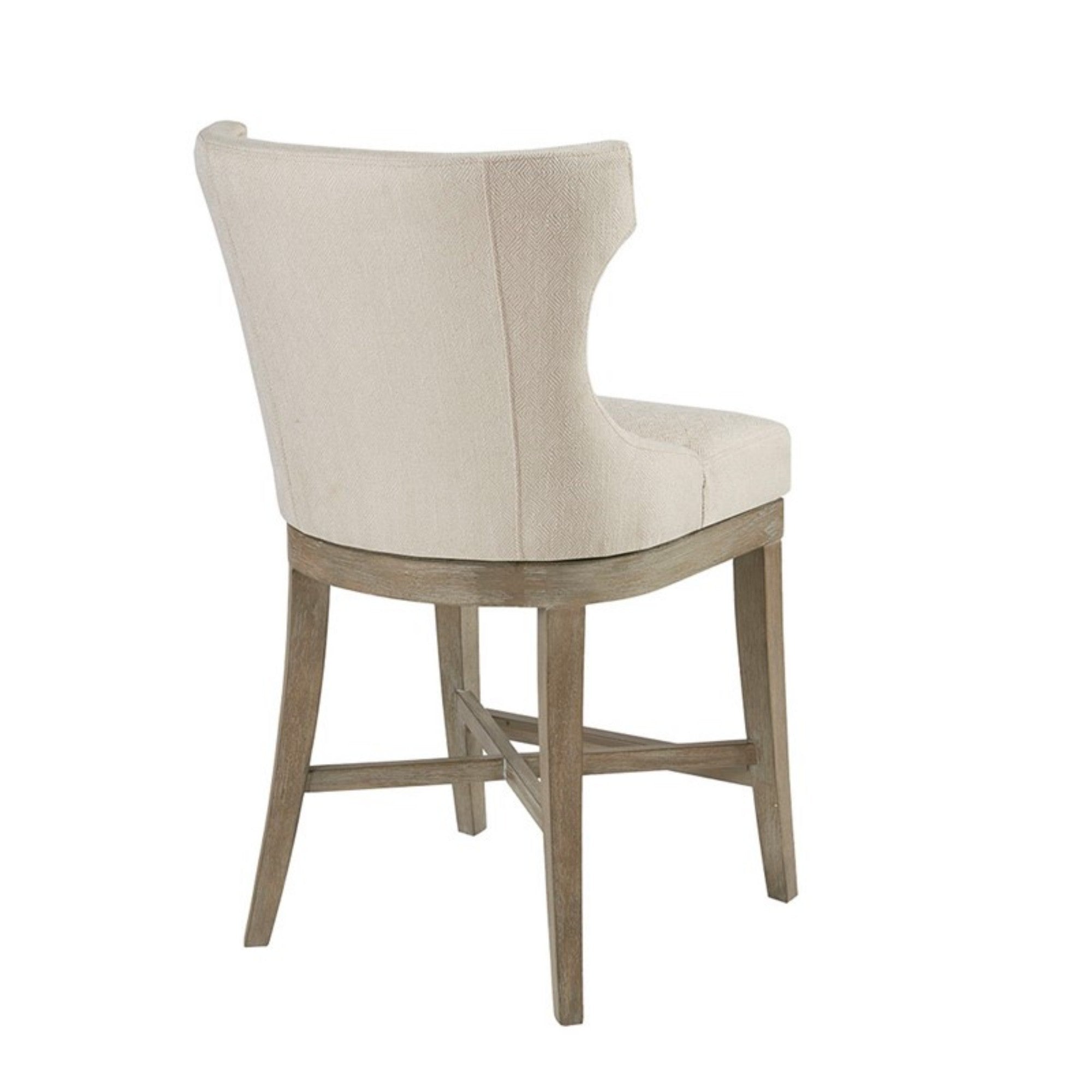 Carson Counter Stool with Swivel Seat in Cream Polyester with Reclaimed Gray Wood Bar Stools