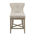 Carson Counter Stool with Swivel Seat in Cream Polyester with Reclaimed Gray Wood Bar Stools