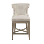 Carson Counter Stool with Swivel Seat in Cream Polyester with Reclaimed Gray Wood Bar Stools