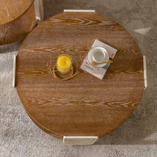 Carved Wooden Coffee Table, Retro End Table with Double-Layer Storage, Small Side Table for Living Room, Palace Style Bedside Table for Small Spaces