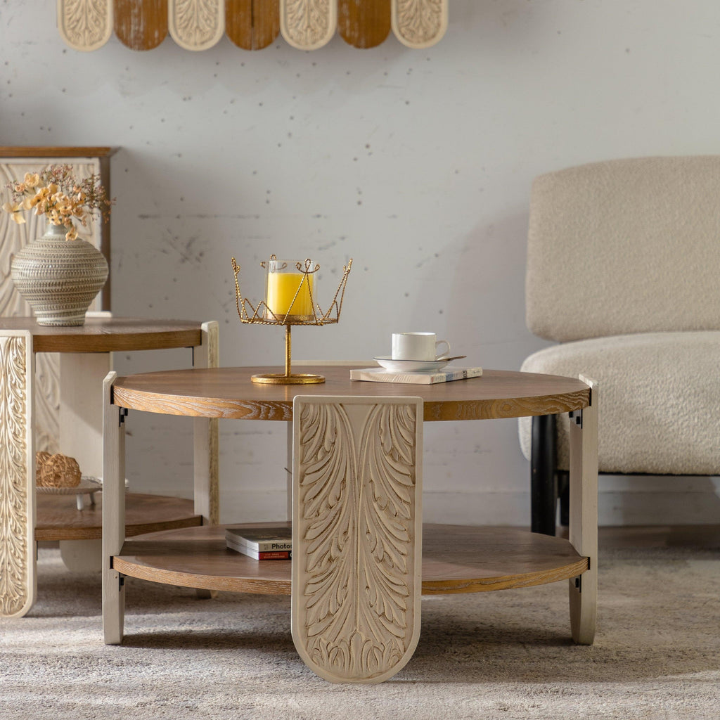 Carved Solid Wood Coffee Table, Retro Palace Style.