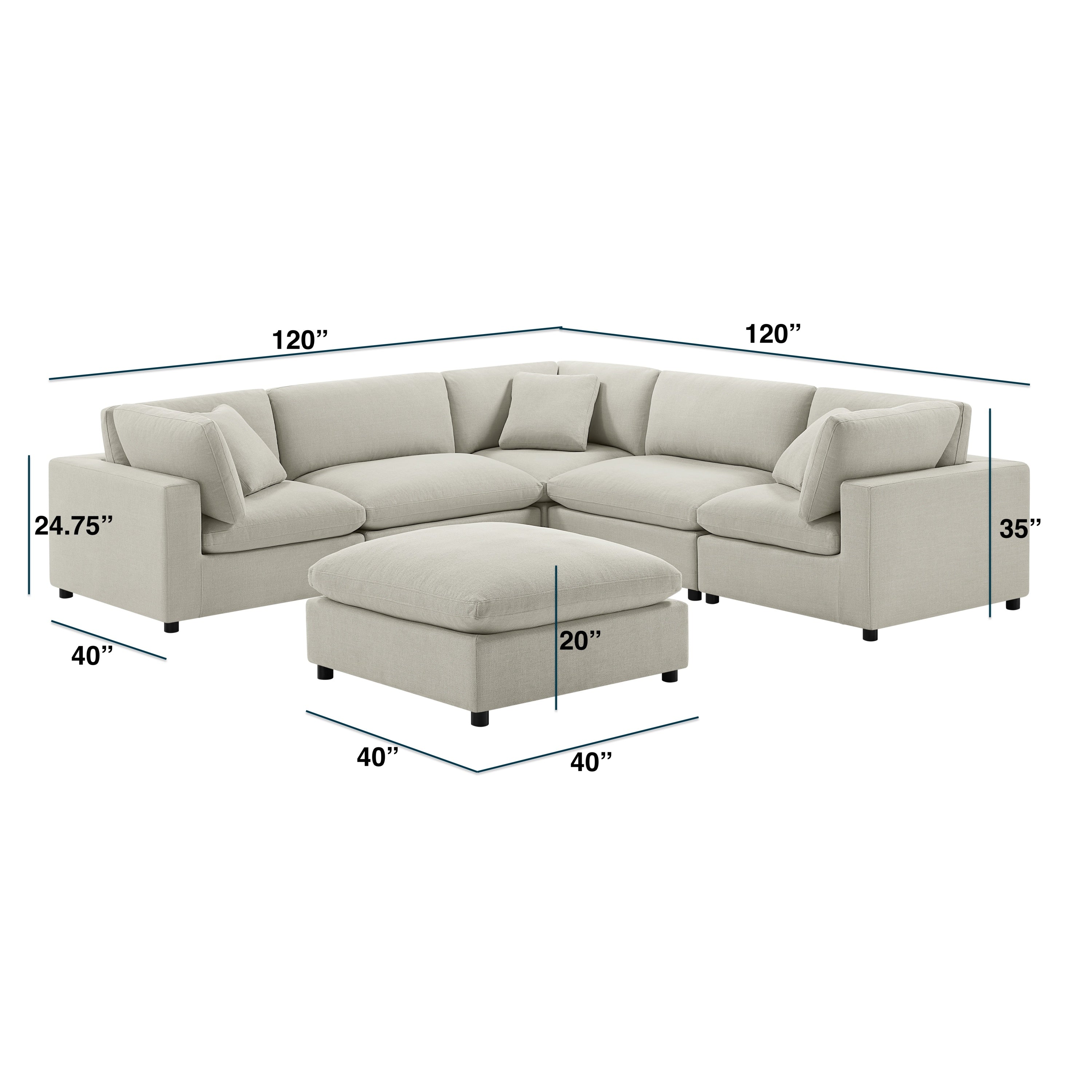 Cassandra Modular 6-Piece Sectional in Beige Sectional Sofa