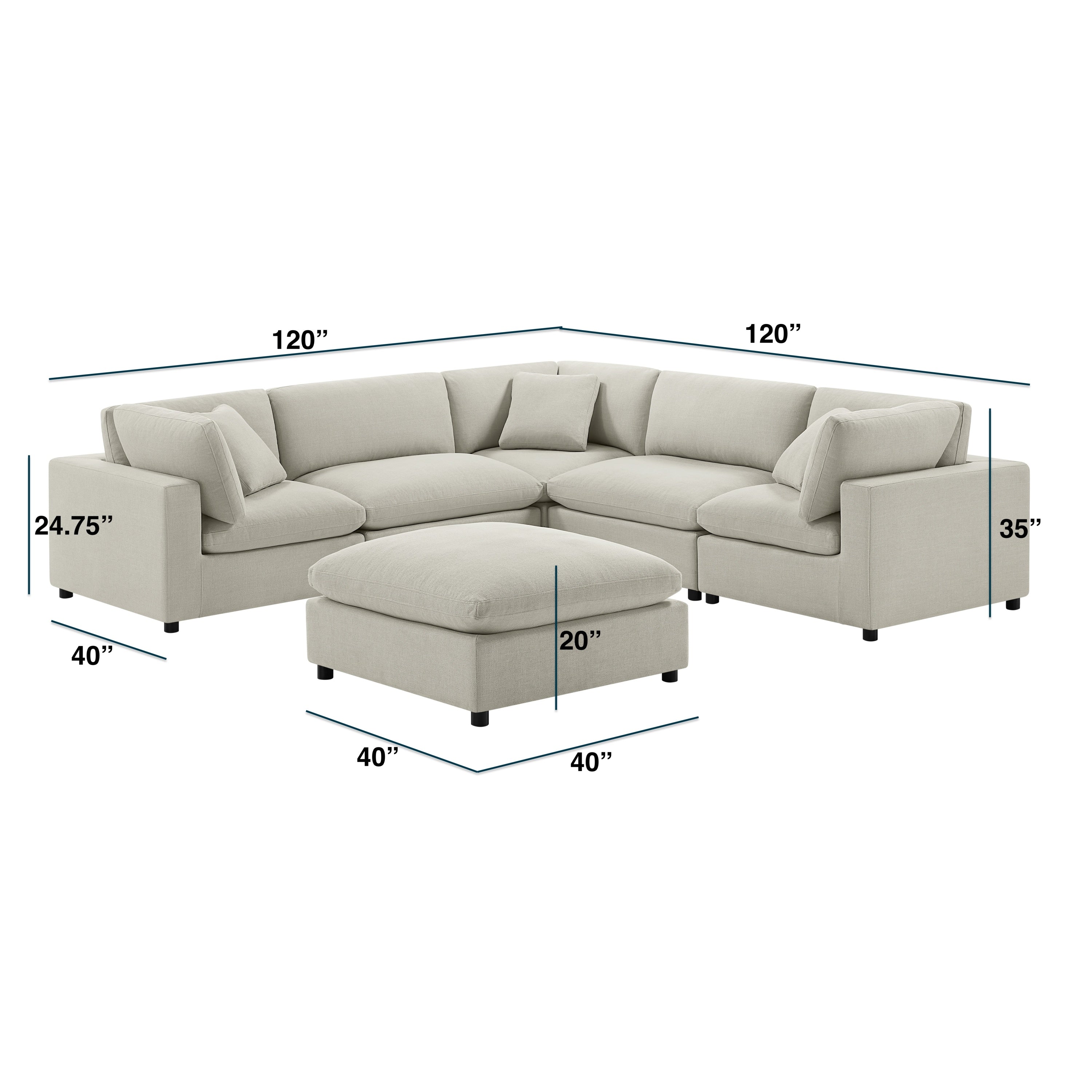 Cassandra Modular 6-Piece Sectional in Beige Sectional Sofa