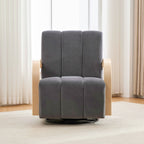 Modern Upholstered 360° Swivel Accent Chair with Solid Wood Armrests in Charcoal, Polyester and PU, 30.3' Wide