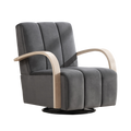 Modern Upholstered 360° Swivel Accent Chair with Solid Wood Armrests in Charcoal, Polyester and PU, 30.3' Wide