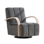 Modern Upholstered 360° Swivel Accent Chair with Solid Wood Armrests in Charcoal, Polyester and PU, 30.3' Wide