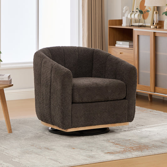 Modern Chenille Cushioned Metal Base 360° Swivel Chair, Upholstered Barrel Chair, Charcoal, 32.28' Wide
