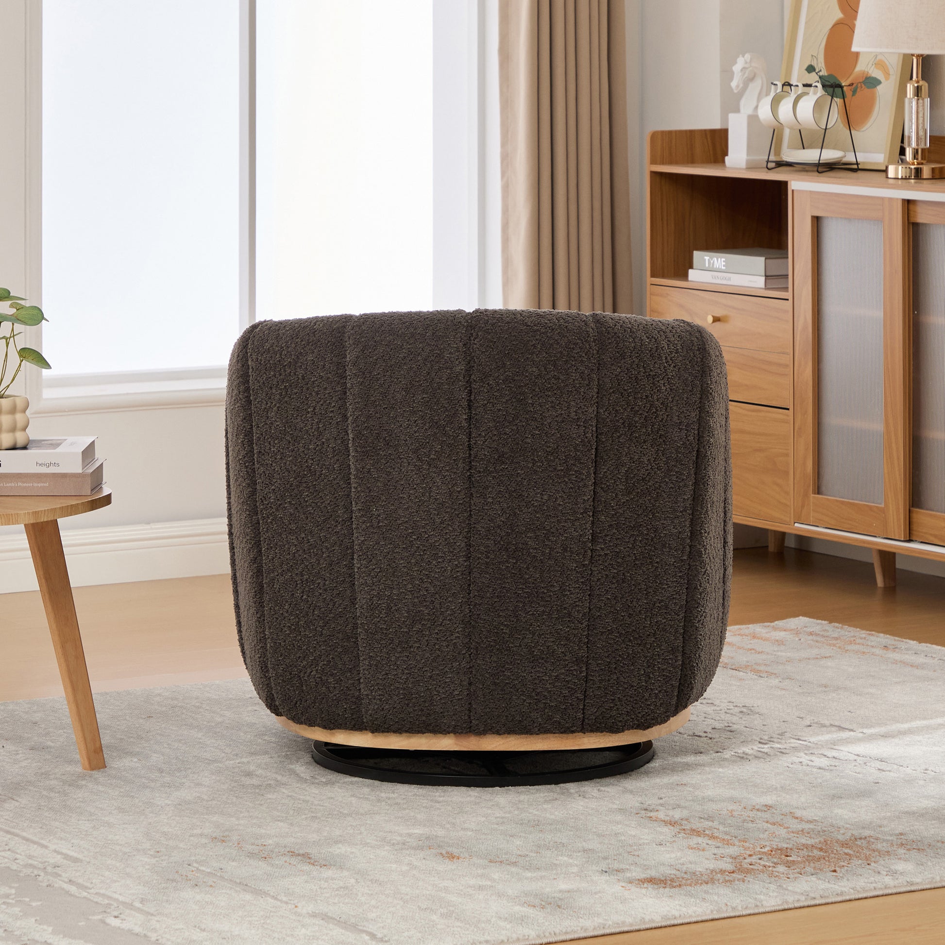 Modern Chenille Cushioned Metal Base 360° Swivel Chair, Upholstered Barrel Chair, Charcoal, 32.28' Wide