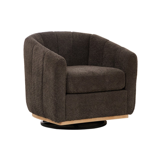 Modern Chenille Cushioned Metal Base 360° Swivel Chair, Upholstered Barrel Chair, Charcoal, 32.28' Wide