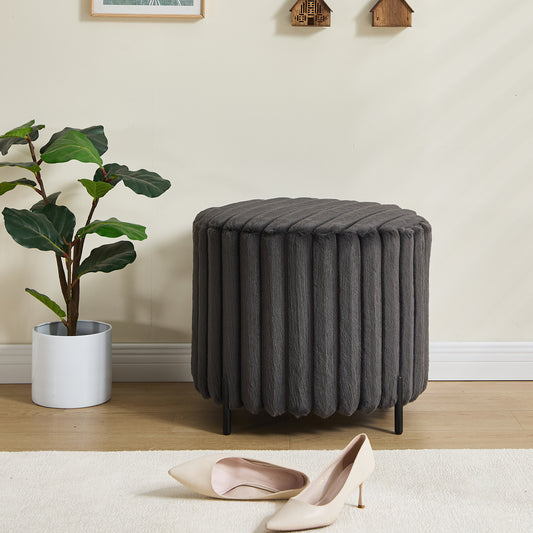 22.05'Wide Upholstered Round Pouf Ottoman Foot Rest with Black Metal Legs,Faux Fur Footstool for Living Room Bedroom Entryway. Charcoal
