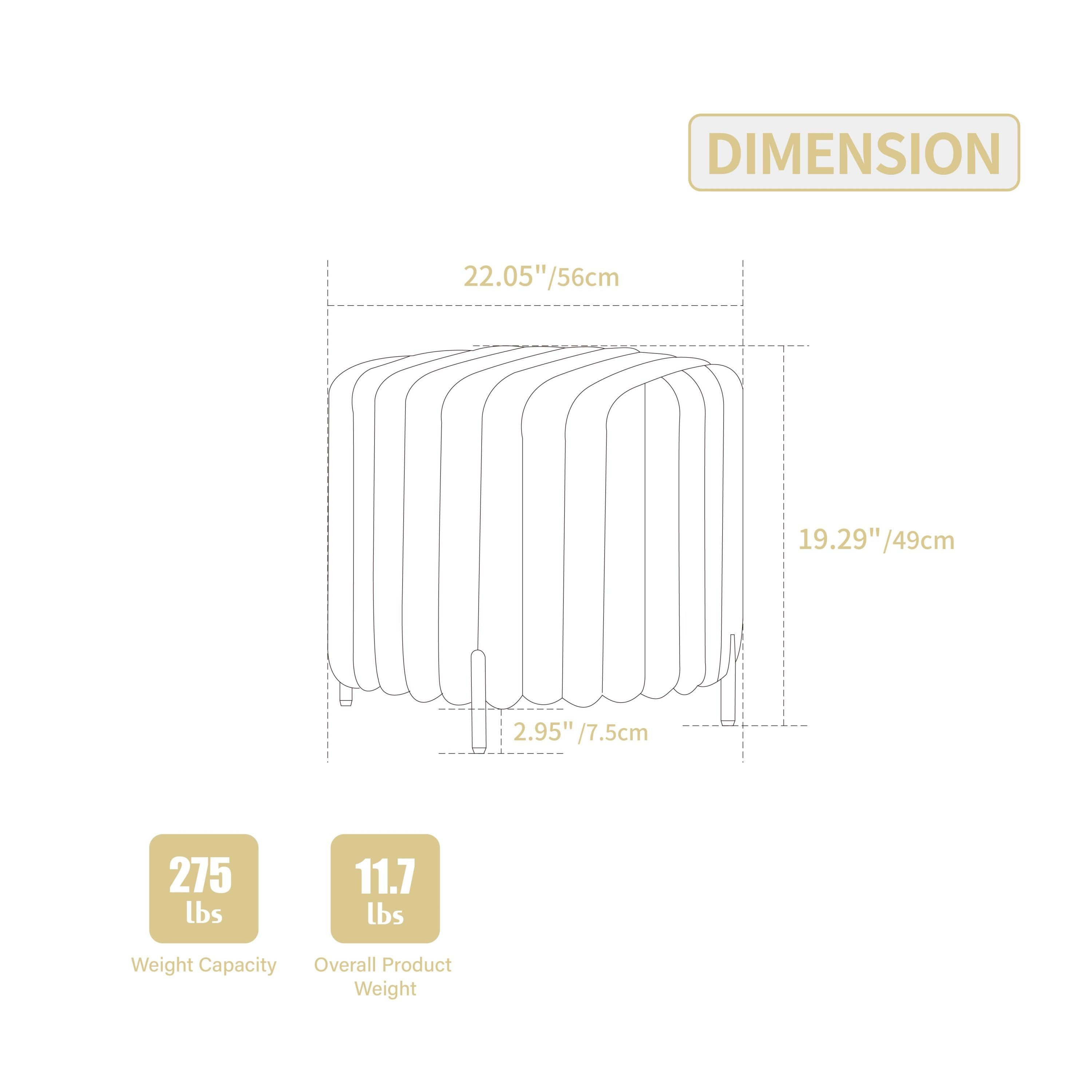 22.05'Wide Upholstered Round Pouf Ottoman Foot Rest with Black Metal Legs,Faux Fur Footstool for Living Room Bedroom Entryway. Charcoal