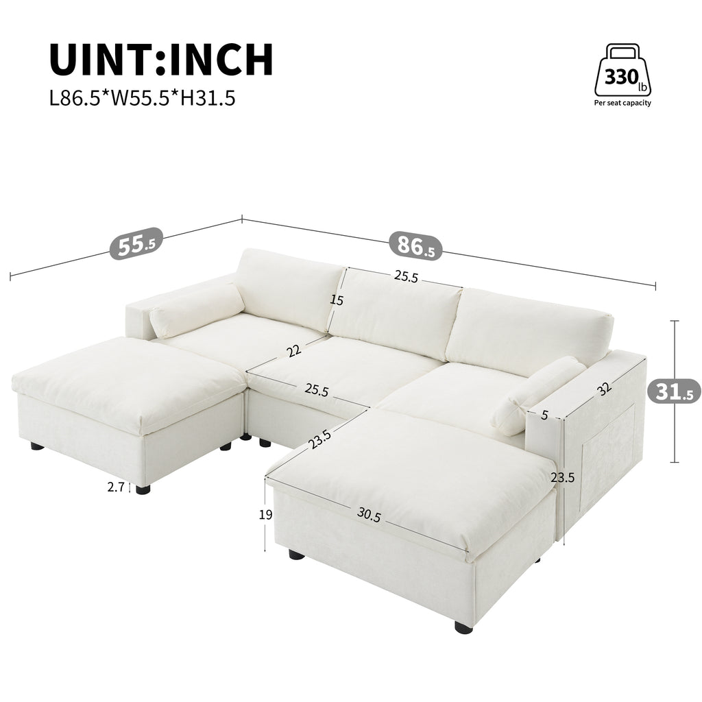 [VIDEO]86.5'' Chenille Modular Sectional Sofa with Storage Pockets, 5 Seat U Shaped Couch Set with Pillows,Free Combination,Modern Cloud Sofa with 2 Movable Ottoman for Living Room,Apartment,3 Colors
