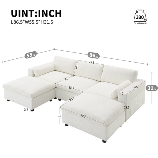 [VIDEO]86.5'' Chenille Modular Sectional Sofa with Storage Pockets, 5 Seat U Shaped Couch Set with Pillows,Free Combination,Modern Cloud Sofa with 2 Movable Ottoman for Living Room,Apartment,3 Colors