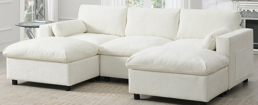 [VIDEO]86.5'' Chenille Modular Sectional Sofa with Storage Pockets, 5 Seat U Shaped Couch Set with Pillows,Free Combination,Modern Cloud Sofa with 2 Movable Ottoman for Living Room,Apartment,3 Colors