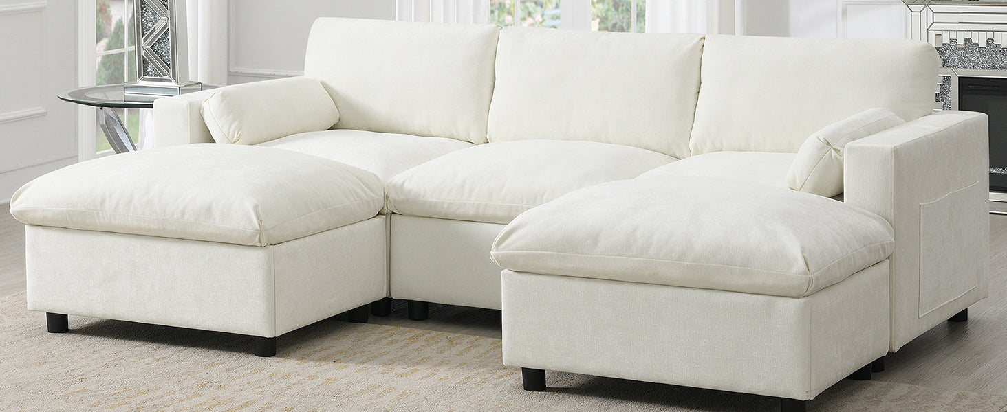 [VIDEO]86.5'' Chenille Modular Sectional Sofa with Storage Pockets, 5 Seat U Shaped Couch Set with Pillows,Free Combination,Modern Cloud Sofa with 2 Movable Ottoman for Living Room,Apartment,3 Colors