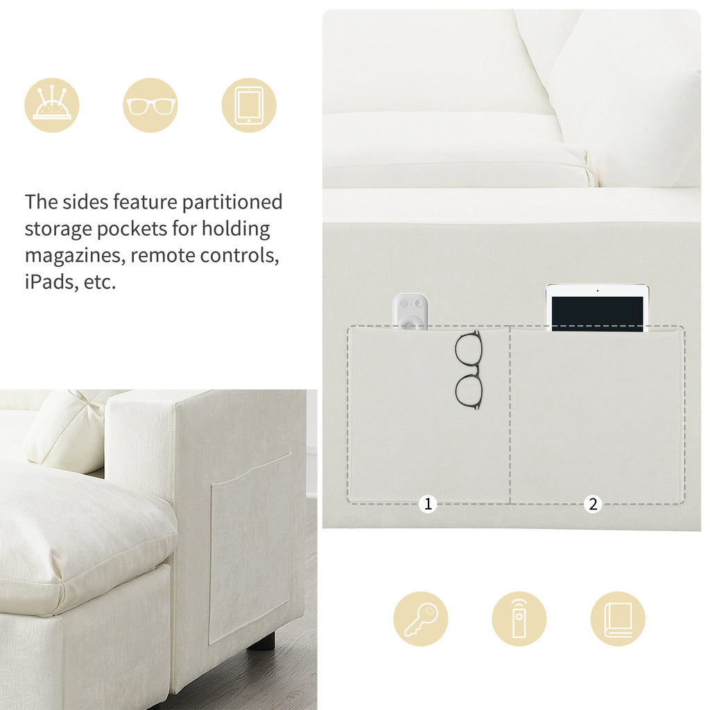 [VIDEO]86.5'' Chenille Modular Sectional Sofa with Storage Pockets, 5 Seat U Shaped Couch Set with Pillows,Free Combination,Modern Cloud Sofa with 2 Movable Ottoman for Living Room,Apartment,3 Colors