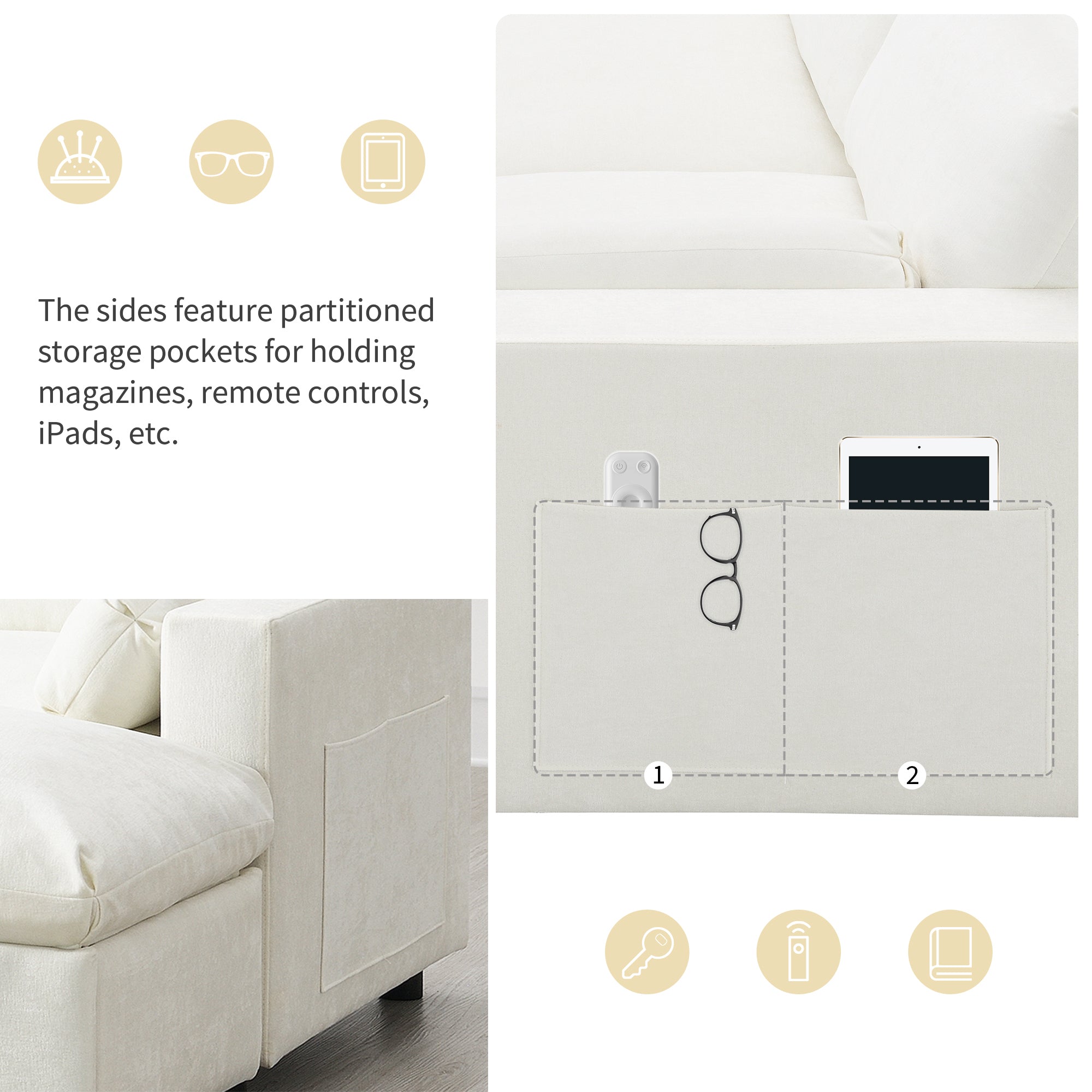 [VIDEO]86.5'' Chenille Modular Sectional Sofa with Storage Pockets, 5 Seat U Shaped Couch Set with Pillows,Free Combination,Modern Cloud Sofa with 2 Movable Ottoman for Living Room,Apartment,3 Colors