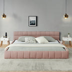 California King size Upholstered Bed Frame with Thick Fabric, Chenille Fabric Grounded Queen Size Platform Bed with Headboard and Solid Frame. No Box Spring Needed-Pink(90.5''*80.5''*31'')