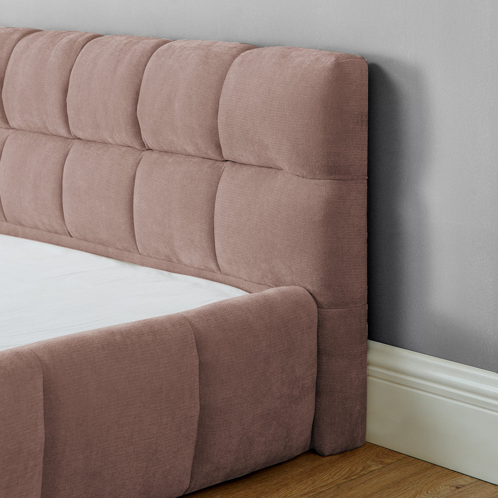 California King size Upholstered Bed Frame with Thick Fabric, Chenille Fabric Grounded Queen Size Platform Bed with Headboard and Solid Frame. No Box Spring Needed-Pink(90.5''*80.5''*31'')