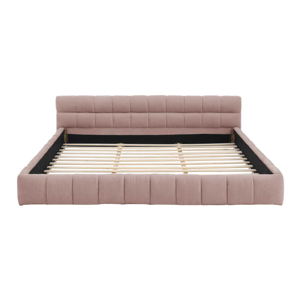 California King size Upholstered Bed Frame with Thick Fabric, Chenille Fabric Grounded Queen Size Platform Bed with Headboard and Solid Frame. No Box Spring Needed-Pink(90.5''*80.5''*31'')