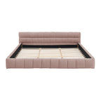 California King size Upholstered Bed Frame with Thick Fabric, Chenille Fabric Grounded Queen Size Platform Bed with Headboard and Solid Frame. No Box Spring Needed-Pink(90.5''*80.5''*31'')