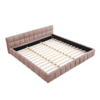 California King size Upholstered Bed Frame with Thick Fabric, Chenille Fabric Grounded Queen Size Platform Bed with Headboard and Solid Frame. No Box Spring Needed-Pink(90.5''*80.5''*31'')