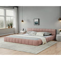 California King size Upholstered Bed Frame with Thick Fabric, Chenille Fabric Grounded Queen Size Platform Bed with Headboard and Solid Frame. No Box Spring Needed-Pink(90.5''*80.5''*31'')
