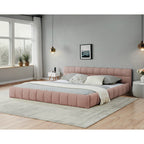 California King size Upholstered Bed Frame with Thick Fabric, Chenille Fabric Grounded Queen Size Platform Bed with Headboard and Solid Frame. No Box Spring Needed-Pink(90.5''*80.5''*31'')