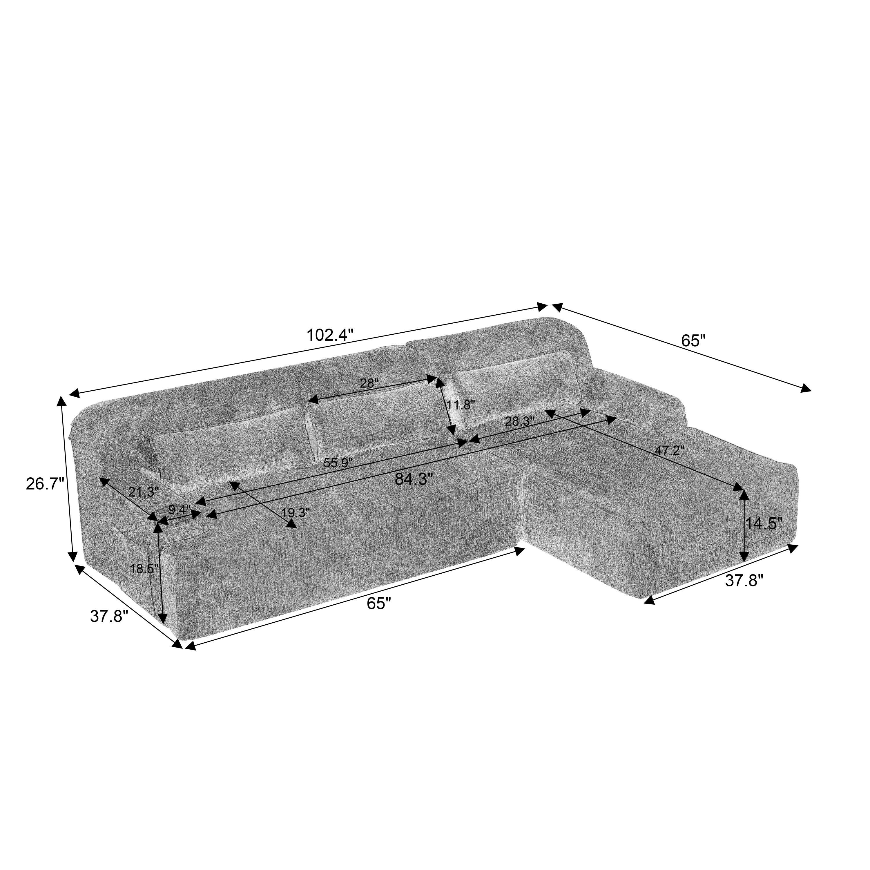 Chenille L-Shape Luxury Sectional Oversized Sofa,Mnimalist Design,Comfy Sleeper Couch for Living Room,Apartment&Reception Spaces,No Assembly Required Sectional Sofa