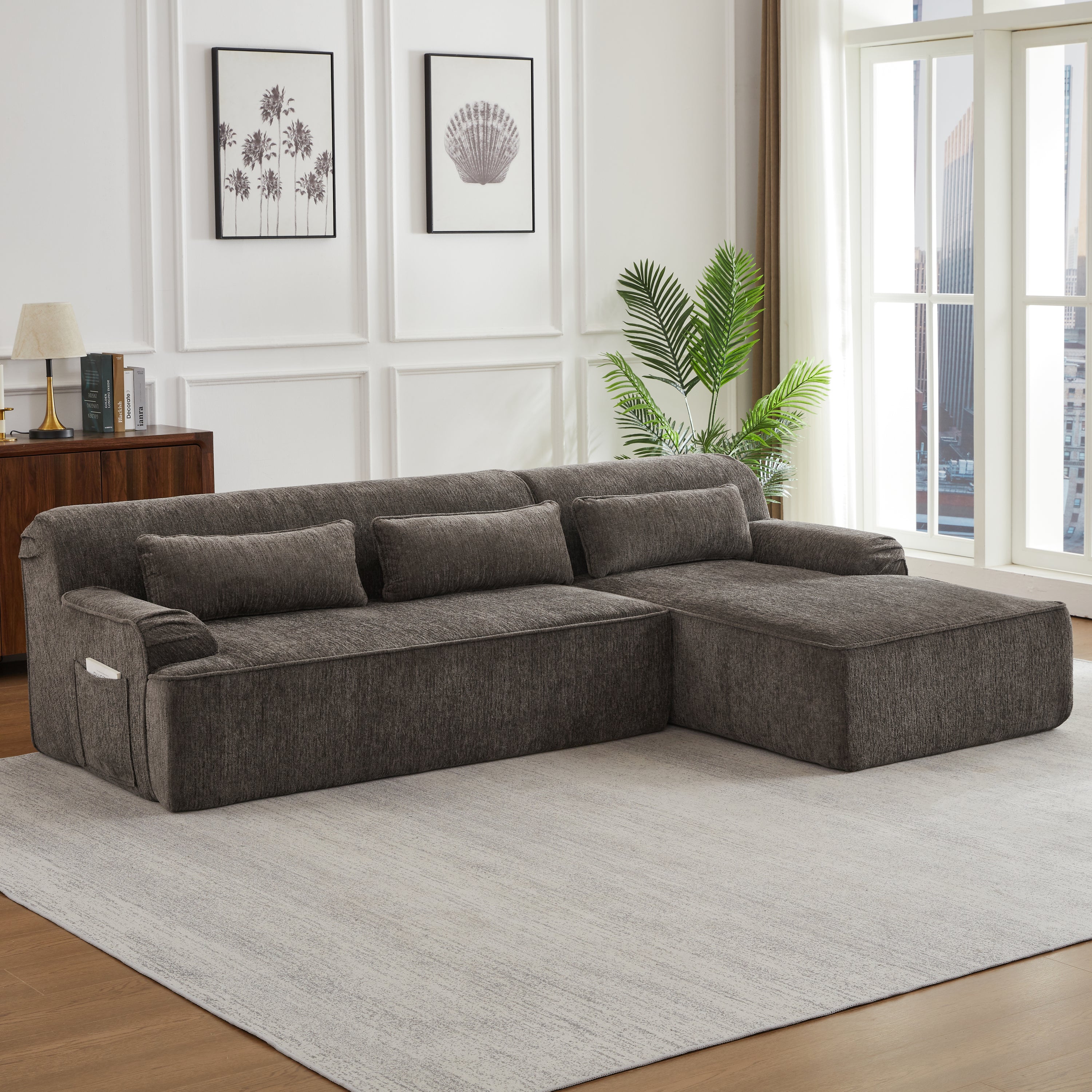 Chenille L-Shape Luxury Sectional Oversized Sofa,Mnimalist Design,Comfy Sleeper Couch for Living Room,Apartment&Reception Spaces,No Assembly Required Sectional Sofa