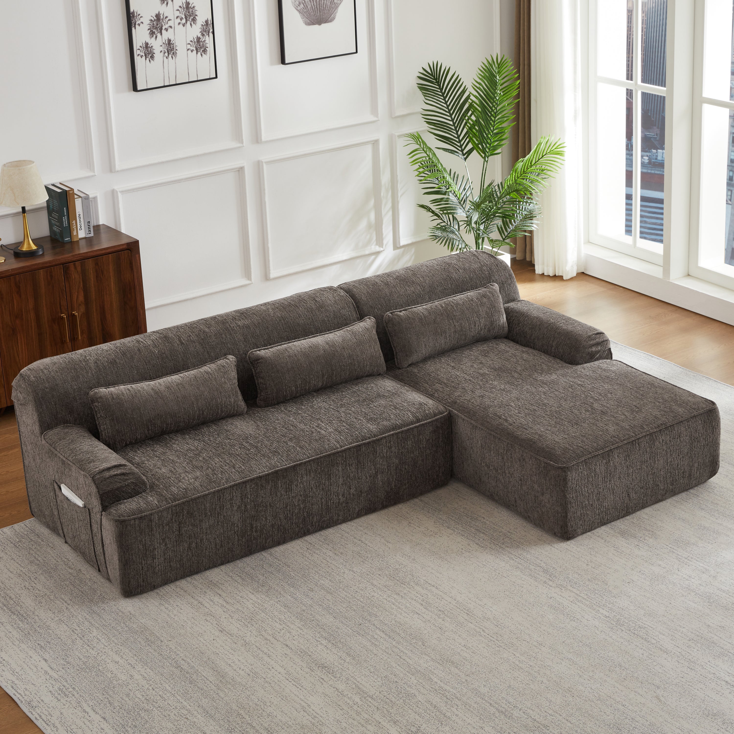 Chenille L-Shape Luxury Sectional Oversized Sofa,Mnimalist Design,Comfy Sleeper Couch for Living Room,Apartment&Reception Spaces,No Assembly Required Sectional Sofa