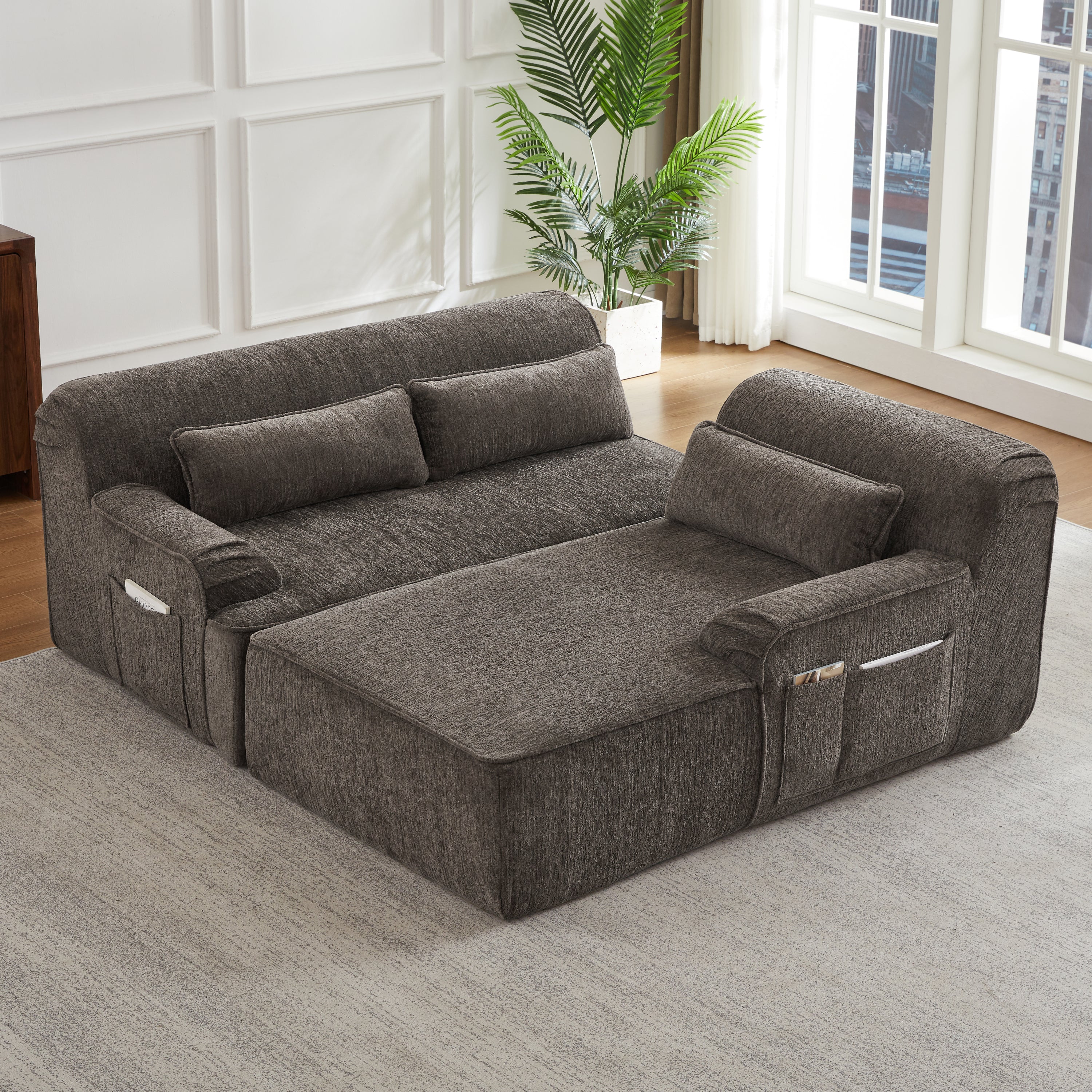Chenille L-Shape Luxury Sectional Oversized Sofa,Mnimalist Design,Comfy Sleeper Couch for Living Room,Apartment&Reception Spaces,No Assembly Required Sectional Sofa
