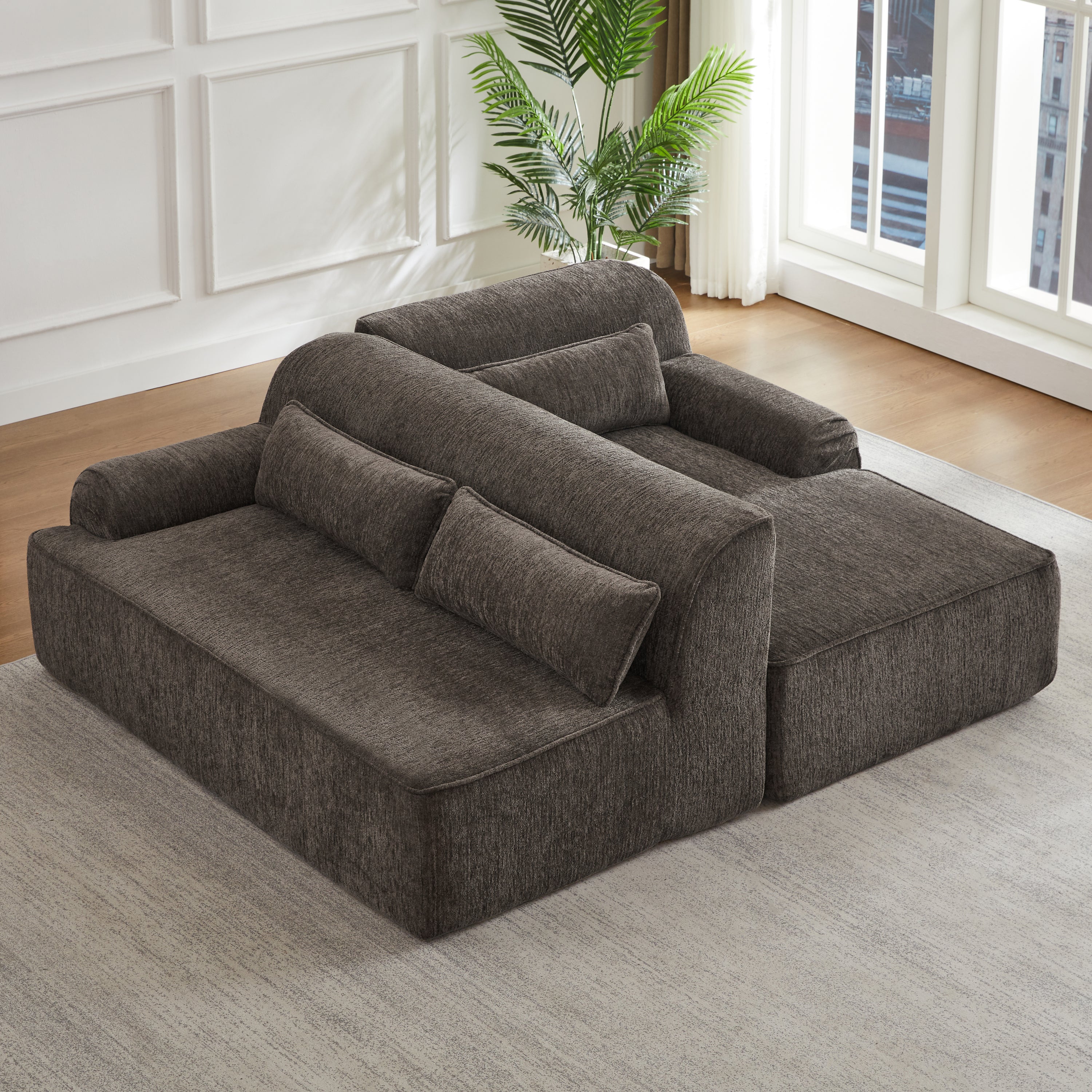 Chenille L-Shape Luxury Sectional Oversized Sofa,Mnimalist Design,Comfy Sleeper Couch for Living Room,Apartment&Reception Spaces,No Assembly Required Sectional Sofa