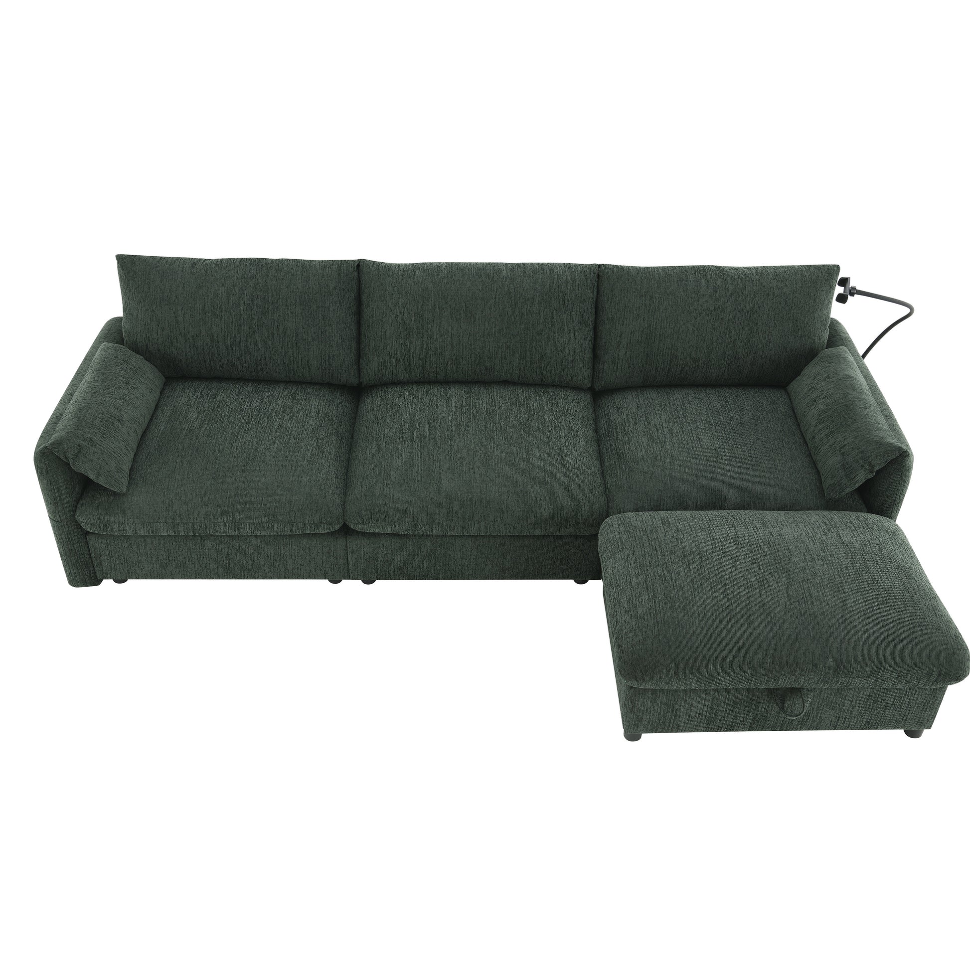 [VIDEO+NEW]96.5'' Chenille Sectional Sofa with Storage Ottoman and Pockets,Adjustable Phone Holder,Wide Seat,4 Seat L Shaped Couch Set,Comfy Sofa with USB Charger for Living Room,Apartment,3 Colors