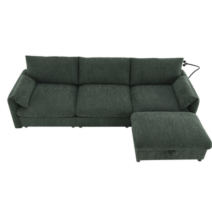 [VIDEO+NEW]96.5'' Chenille Sectional Sofa with Storage Ottoman and Pockets,Adjustable Phone Holder,Wide Seat,4 Seat L Shaped Couch Set,Comfy Sofa with USB Charger for Living Room,Apartment,3 Colors