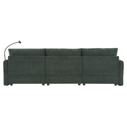 [VIDEO+NEW]96.5'' Chenille Sectional Sofa with Storage Ottoman and Pockets,Adjustable Phone Holder,Wide Seat,4 Seat L Shaped Couch Set,Comfy Sofa with USB Charger for Living Room,Apartment,3 Colors