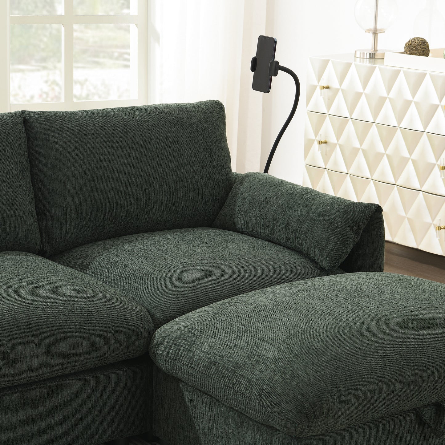 [VIDEO+NEW]96.5'' Chenille Sectional Sofa with Storage Ottoman and Pockets,Adjustable Phone Holder,Wide Seat,4 Seat L Shaped Couch Set,Comfy Sofa with USB Charger for Living Room,Apartment,3 Colors