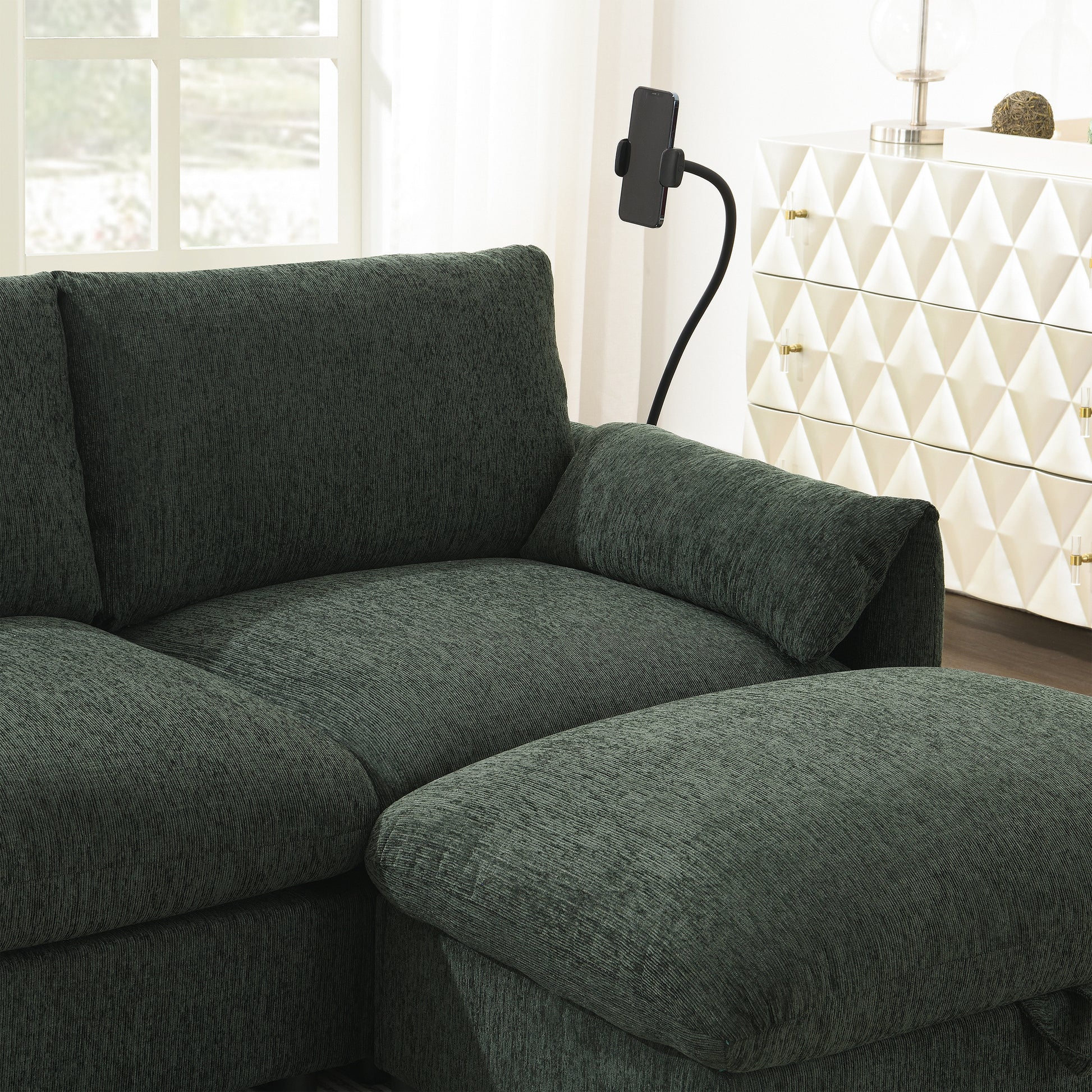 [VIDEO+NEW]96.5'' Chenille Sectional Sofa with Storage Ottoman and Pockets,Adjustable Phone Holder,Wide Seat,4 Seat L Shaped Couch Set,Comfy Sofa with USB Charger for Living Room,Apartment,3 Colors