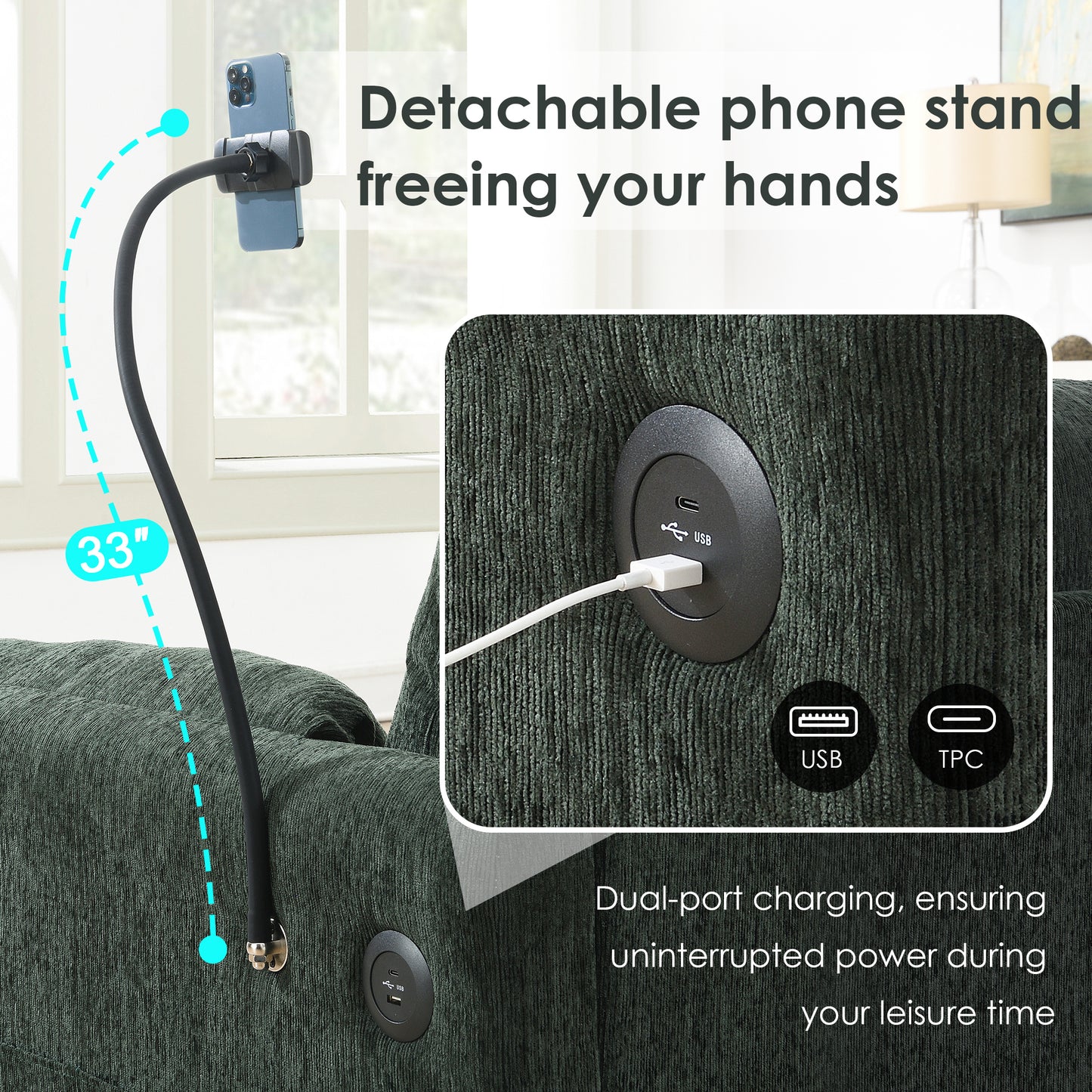 [VIDEO+NEW]96.5'' Chenille Sectional Sofa with Storage Ottoman and Pockets,Adjustable Phone Holder,Wide Seat,4 Seat L Shaped Couch Set,Comfy Sofa with USB Charger for Living Room,Apartment,3 Colors